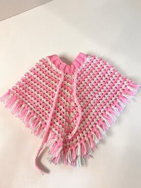 Handmade Pink White Crochet Poncho Gift for Toddler Girl 2T 4T